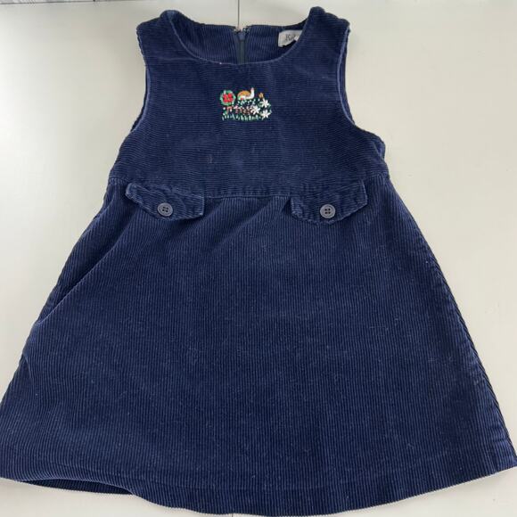 None Other - Vintage Kobotonokuni Embroidered Jumper Dress Navy Size 110 2T Corduroy